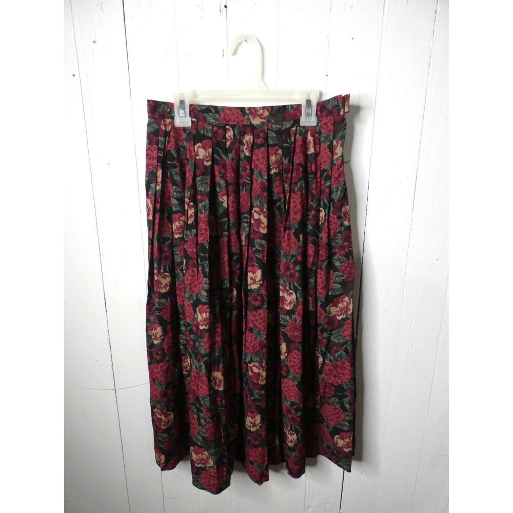 VTG Pendleton Country Sophisticates Petite 6 Red Dark Floral Midi Skirt Pleated